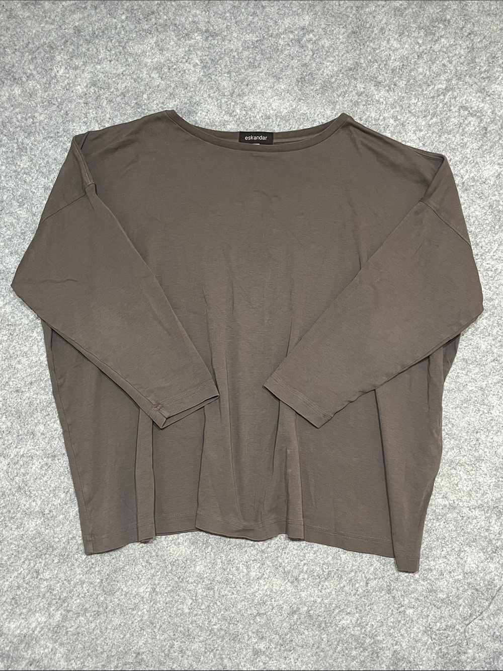 eskandar Taupe Brown Boatneck Long Sleeve Top